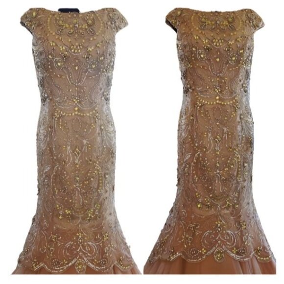 NEW Luxury Designer Wedding Evening Cocktail Party Prom Dress Beaded Runway Gown - Picture 9 of 16